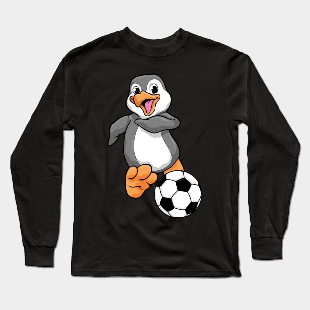 Penguin as Soccer player with Soccer ball Long Sleeve T-Shirt by Markus Schnabel